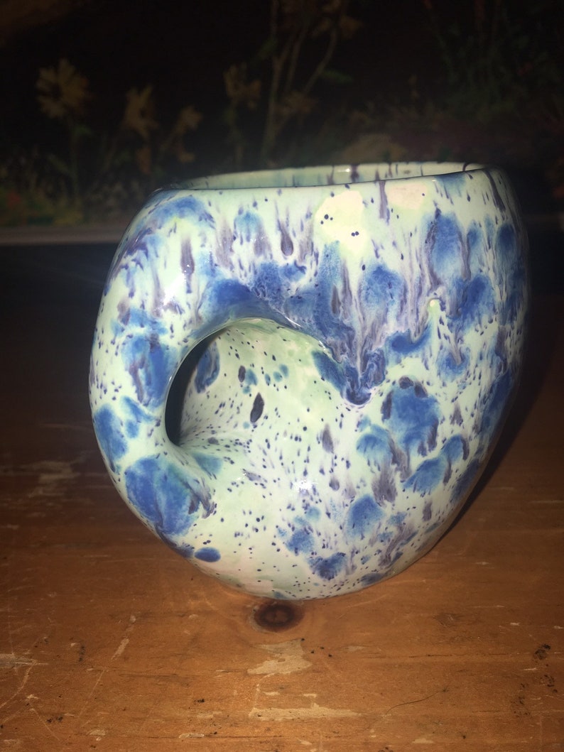 3 38\u201d x 2 78\u201d Hand Crafted Glazed Clay Pottery Studio Art Blue /& Green Spotted Mug Cup Signed by Artist \u2018JG\u2019