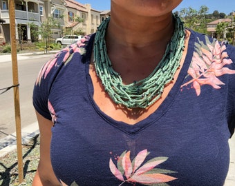 Jade Colored Multi Strand Crocheted Necklace