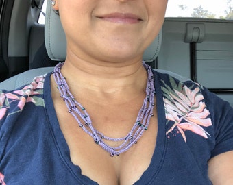 Plum Colored Multi Strand Crocheted Necklace