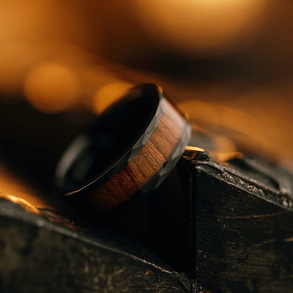 Black Zirconium Sequoia Wood Mens Wedding Band - The Overlander