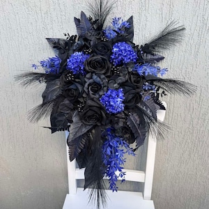 Gothic wedding bouquet, Black blue bouquet, Moody wedding bouquet