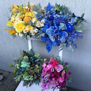 Rainbow bouquet, Colorful bridal bouquet, Wedding flowers, Wedding floral decorations, Colorful bridesmaid bouquet, Silk flower bouquet