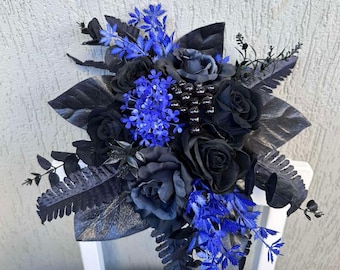 Black blue bouquet, Moody wedding bouquet, Gothic wedding bouquet
