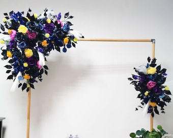 Black rainbow arch swag, Gothic wedding arch flowers, Halloween wedding decor