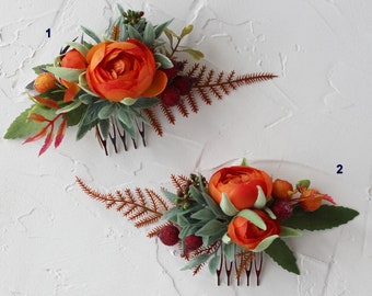 Burnt orange hair comb, Fall wedding flowers, Floral comb