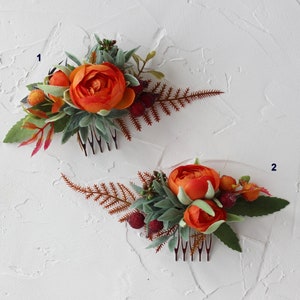 Burnt orange hair comb, Fall wedding flowers, Floral comb