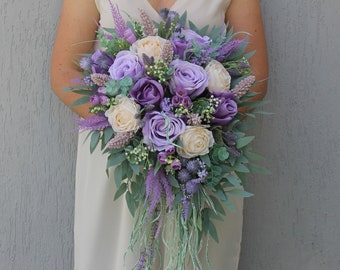 Hell lila Lavendel Elfenbein Bouquet, Brautstrauß Salbei, Seidenblume Bouquet