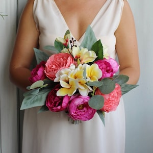 Tropischer Hochzeitsstrauß, Exotischer Seidenblumenstrauß, Bunter Strauß