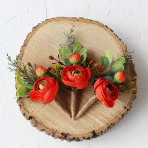 Verbrannte orange boutonniere für Männer, Herbst Hochzeit Knopfloch, Blume Boutonniere Pin