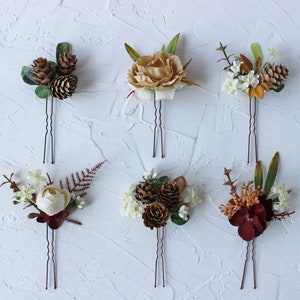 Cottagecore wedding hair pins, Floral hair pins, Woodland pins, Dark academia pins