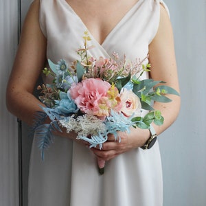 Pastel wedding bouquet, Baby blue pink bouquet, Silk flower bouquet, Artificial wedding bouquet, wedding decorations