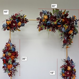 Arco de flores de boda de otoño, flores de arco de color naranja marino burdeos quemado, botín de arco de boda