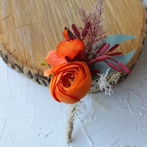 Burnt orange boutonniere for men, Wedding buttonhole, Groom boutonniere