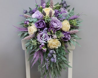 Light purple lavender ivory bouquet, Sage wedding bouquet, Silk flower bouquet