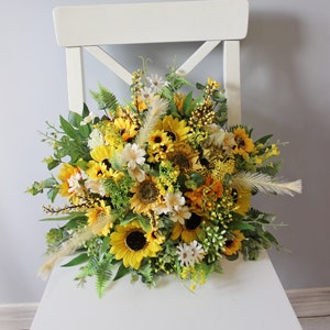 Sonnenblumen Hochzeitsstrauß, Seidenblumenstrauß, Herbsthochzeitsstrauß