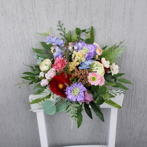 Wildflower wedding bouquet, Bright bridal bouquet, Jewel tone colorful bouquet