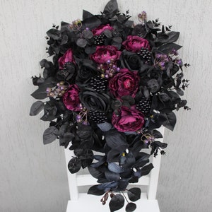 Schwarzer Pflaumenstrauß, Gothic-Hochzeitsstrauß, stimmungsvoller Strauß