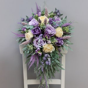 Helllila Lavendel-Elfenbein-Strauß, Salbei-Hochzeitsstrauß, Seidenblumenstrauß