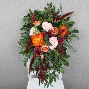 Orange rust burgundy  bouquet, Fall wedding bouquet, Boho bridal bouquet