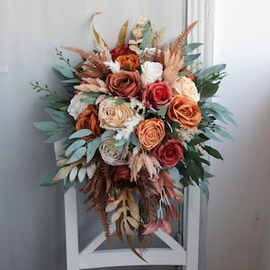 Rust terracota wedding bouquet, Cascading bouquet, Fall wedding bouquet