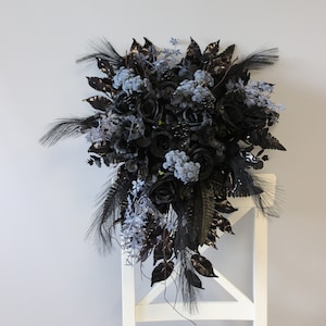 Gothic wedding bouquet, Black dusty blue bouquet, Moody wedding bouquet