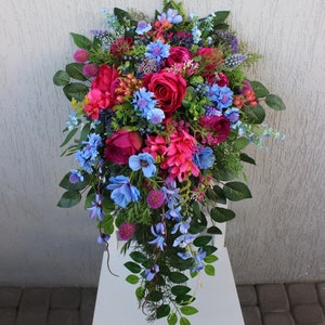 Bright jewel tone bouquet, Colorful wildflower bouquet, Blue magenta fuchsia bridal bouquet