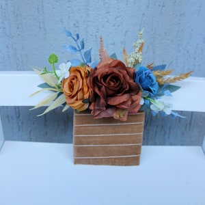 Rust navy pocket boutonniere, Fall wedding pocket square, Rust buttonhole
