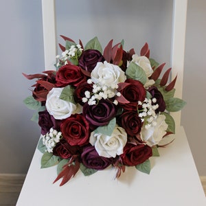 Burgundy plum white wedding bouquet, Bridal bouquet, Wedding flowers