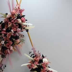Black ivory rose gold arch flowers, Gothic wedding flower arch, Wedding arch swag