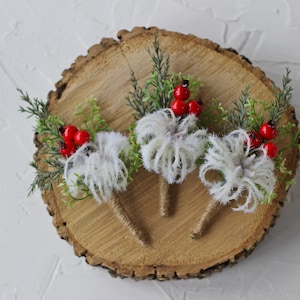 Winter wedding boutonniere for men, Wedding buttonhole, Groom boutonniere