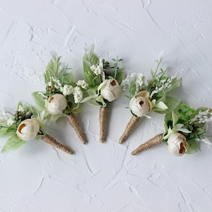 Boutonniere marfil para hombres, ojal de la boda rústica, boutonniere novio
