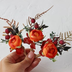 Burnt orange boutonniere for men, Fall wedding buttonhole, Groom boutonniere Set of 3 bouts