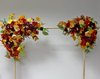 Burnt orange burgundy arch swag, Fall wedding flower arch, Wedding arch flowers