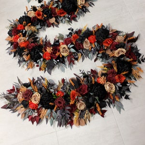 Black orange burgundy table garland, Gothic wedding decor, Halloween decoration