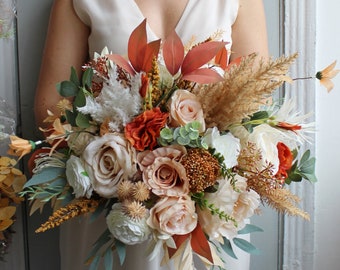 Rust terracota ivory bouquet, Boho bridal bouquet, Fall wedding bouquet