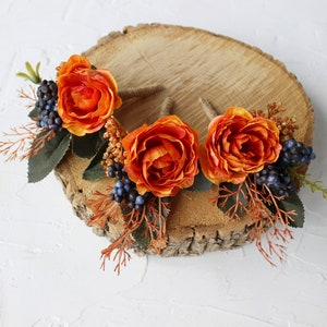 Burnt orange navy boutonniere for men, Wedding buttonhole, Fall wedding flowers