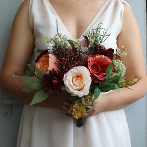 Rust terracotta peach wedding bouquet, Boho bouquet bride, Fall wedding bouquet