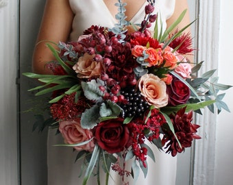 Burgundy bouquet, Bridal silk flower bouquet, Fall wedding bouquet