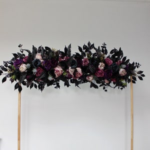 Gothic wedding flower arch, Black mauve plum arch flowers, Halloween wedding arch swag