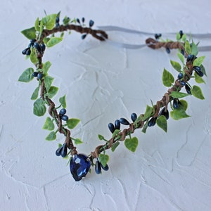 Navy elven crown, Elven tiara, Woodland elf crown, Boho elvish tiara