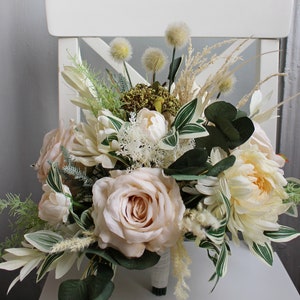 Boho bridal bouquet, Taupe ivory bouquet, Fall wedding bouquet