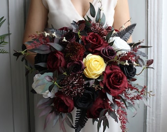 Burgundy black bouquet, Gothic wedding bouquet, Moody bouquet