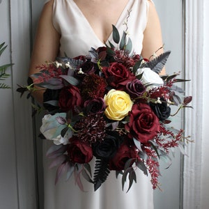 Burgundy black bouquet, Gothic wedding bouquet, Moody bouquet