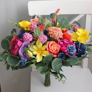 Jewel tone bouquet, Purple fuchsia orange navy yellow bouquet, Colorful wedding bouquet