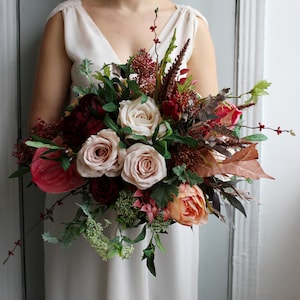 Ramo nupcial boho, ramo de color burdeos de óxido de bronceado Taupe, ramo de boda de invierno