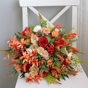 Rust wedding bouquet, Silk flower bouquet, Fall wedding bouquet