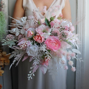 White pink wedding bouquet, Boho bridal bouquet, Blush bouquet