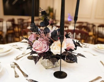 Black Mauve Pink Table Centerpiece, Gothic Wedding Table Decor, Wedding  Flowers 