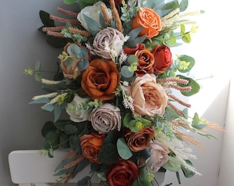 Rust terracota eucalyptus wedding arch swag, Fall wedding arbor decor, Wedding arch flowers