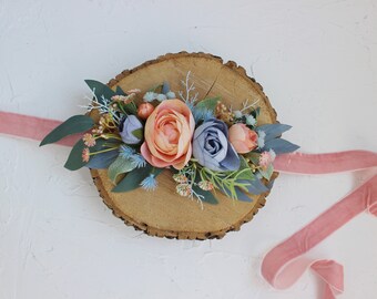 dusty blue flower girl sash